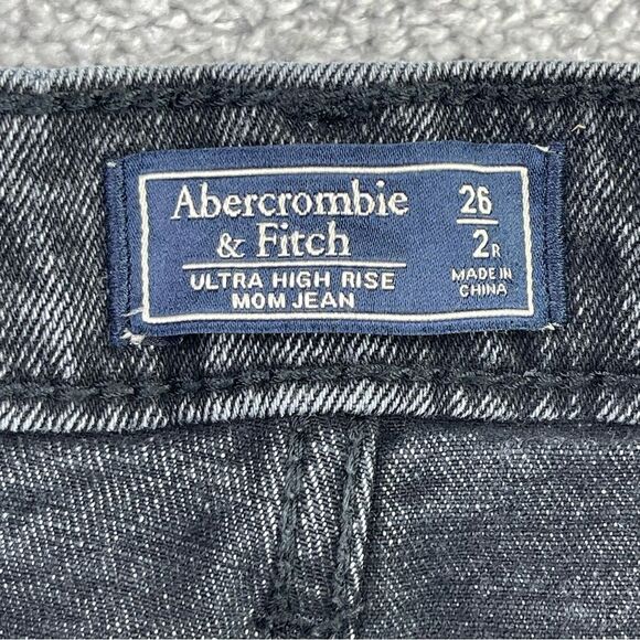 Abercrombie & Fitch Mom Jeans Women's 26 Black Wash Tapered High Rise Denim - Picture 6 of 12